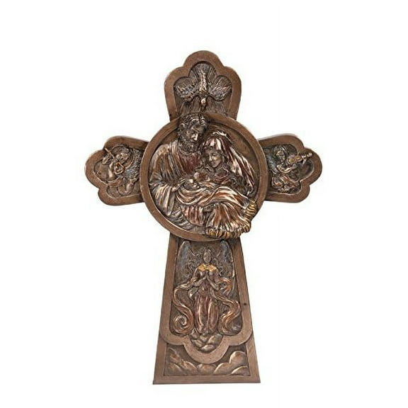 9.25 Inch Bronze Colored Holy Family Cross Religious Wall Figurine