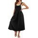 thumbnail image 3 of Trajes Cómodos para las Mujeres Lino de Ajuste Suelto Vestido de Playa con Correa de Espagueti de Línea a con Bolsillos para las Vacaciones, 3 of 8
