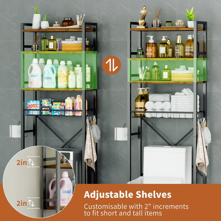 Over The Toilet Storage - 4-Tier Bathroom Organizer With Paper Holder & Hooks