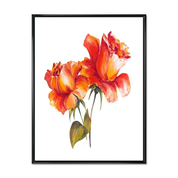 Designart 'Two Blossoming Red Roses On White' Traditional Framed Canvas Wall Art Print