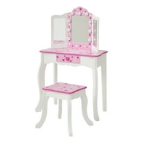 Fantasy Fields Kids Princess Vanity Set with LED Lights Mirror and Storage, Pink/White