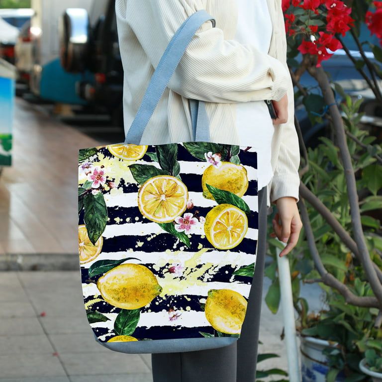 LA TALUS Great Craftsmanship Foldable Shoulder Bag Zipper Fresh Lemon Print  Roomy Shopping Pouch for Dating style 2 One Size