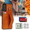 thumbnail image 3 of Dteck for Samsung Galaxy A72 5G Slim Case, Shockproof Premium PU Leather Soft TPU Business Cover with Wrist Strap Kickstand Flip Stand Protection Case, khaki, 3 of 7