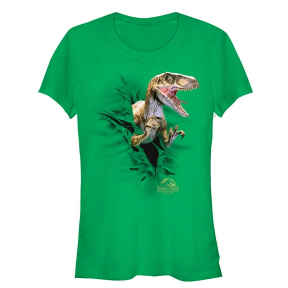 Junior's Jurassic Park Danger Velociraptor Tearing Through  Graphic Tee Kelly Green 2X Large