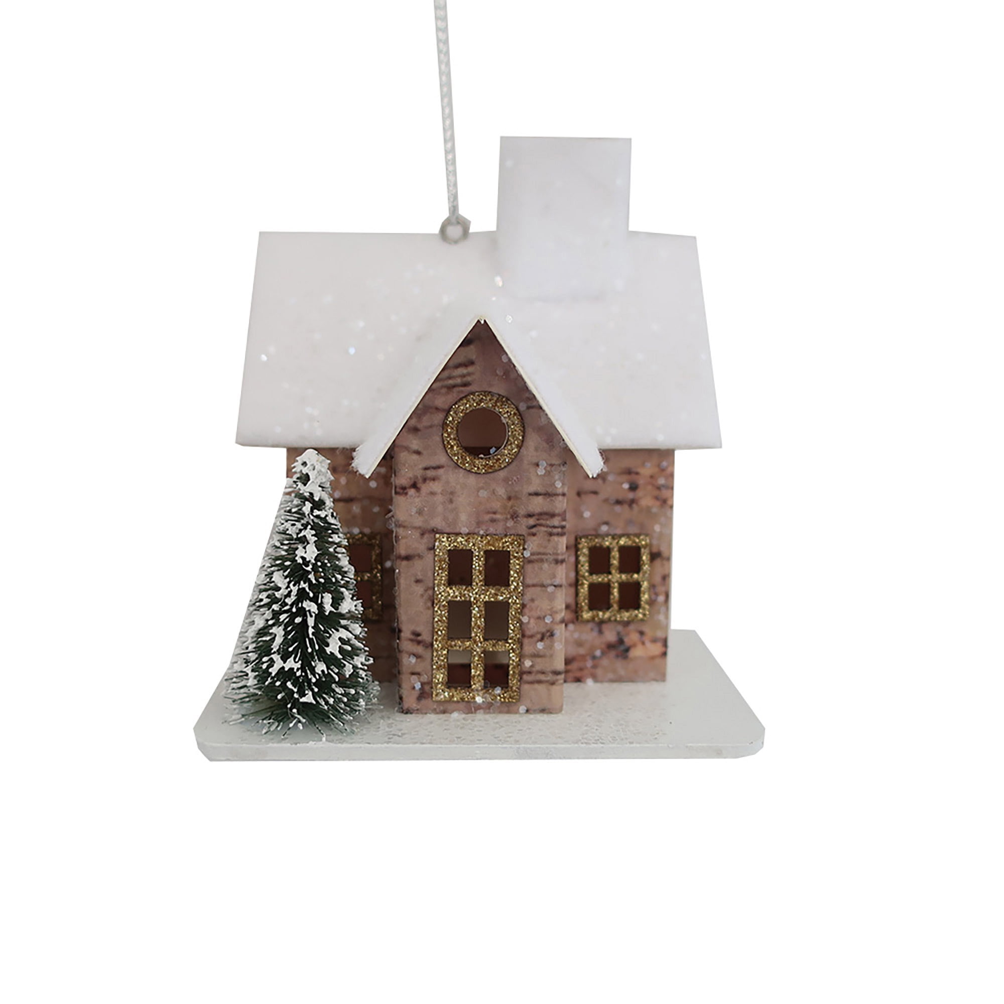 Holiday Time Brwon LED Cork House With Tree Ornament