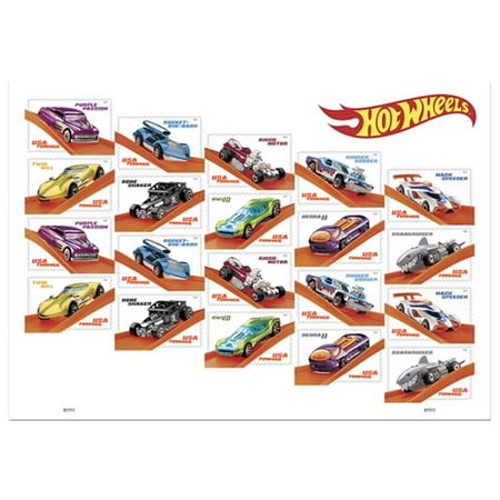 Hot Wheels Sheet of 20 Forever USPS First Class one Ounce Postage Stamps (20 Stamps) Christmas Celebration Toy Cars