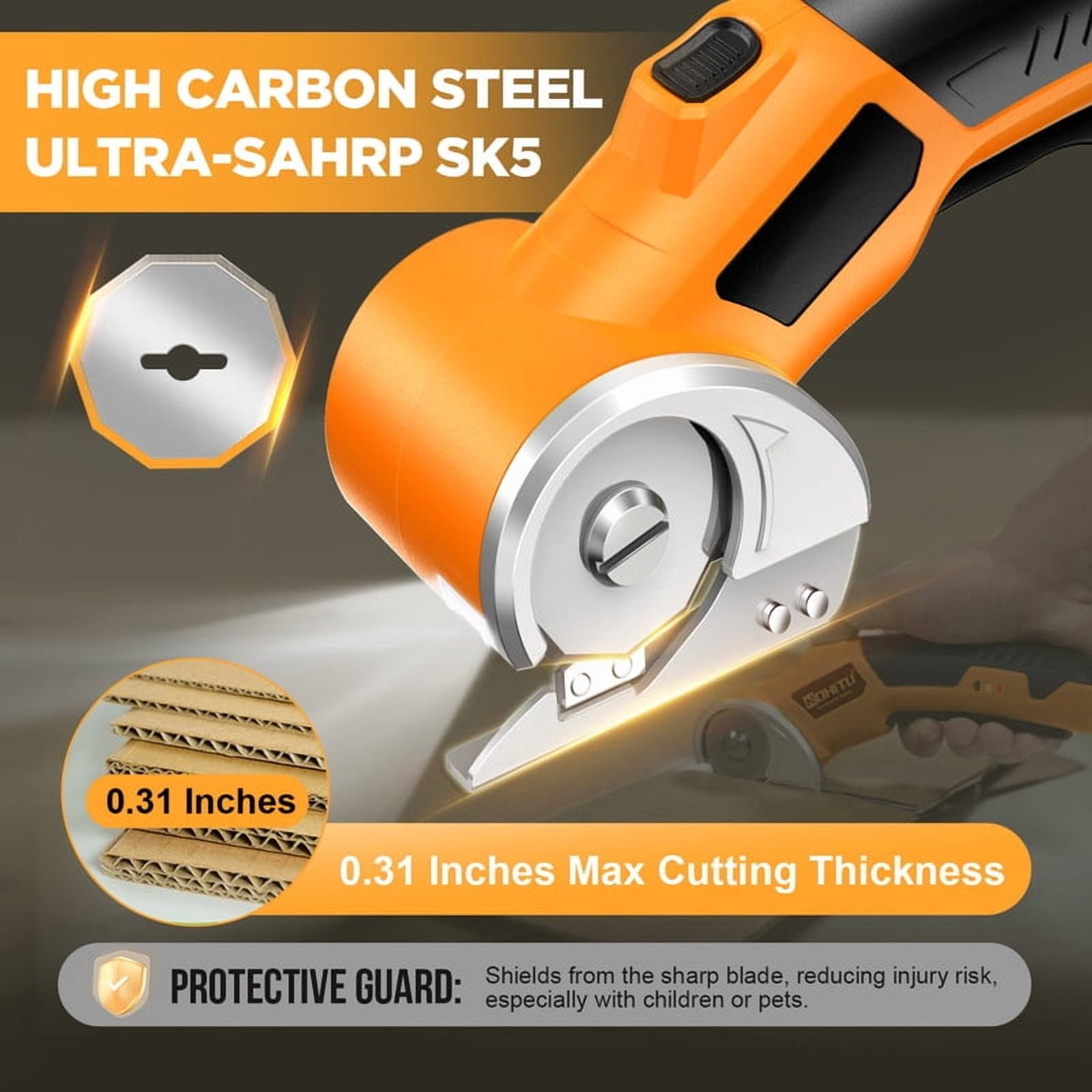 DaPlug Cardboard Cutter, 4V Rechargeable Cordless Electric Scissors with Safety Lock & LED Light, 320RPM Power Rotary Cutter for Fabric Carpet Leather