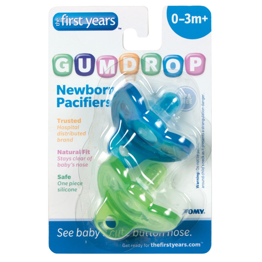 The First Years Gumdrop Pacifier Blue/Green Newborn 2 Pk