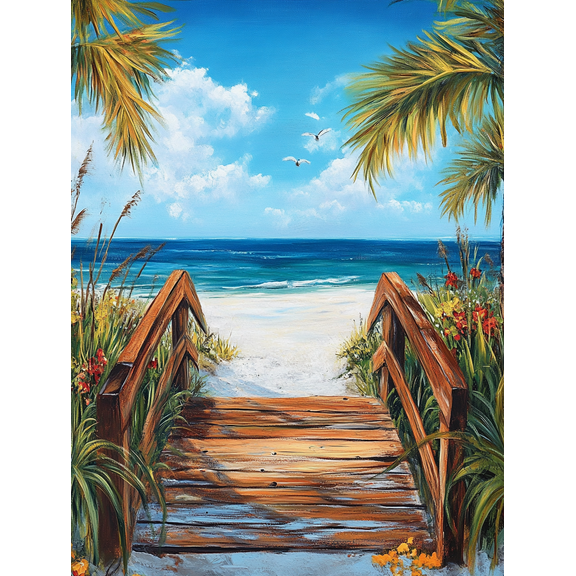 Tropical Beach Wooden Bridge Canvas Wall Art， Perfect for Living Room， Bedroom， Bathroom， Office， and Hallway Decoration.