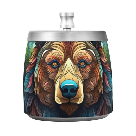 Bear Forest Mountains Trees Ashtray with Lid Smell Proof Cigarette Ashtray Stainless Steel Smokeless Ash Holder for Indoor Outdoor