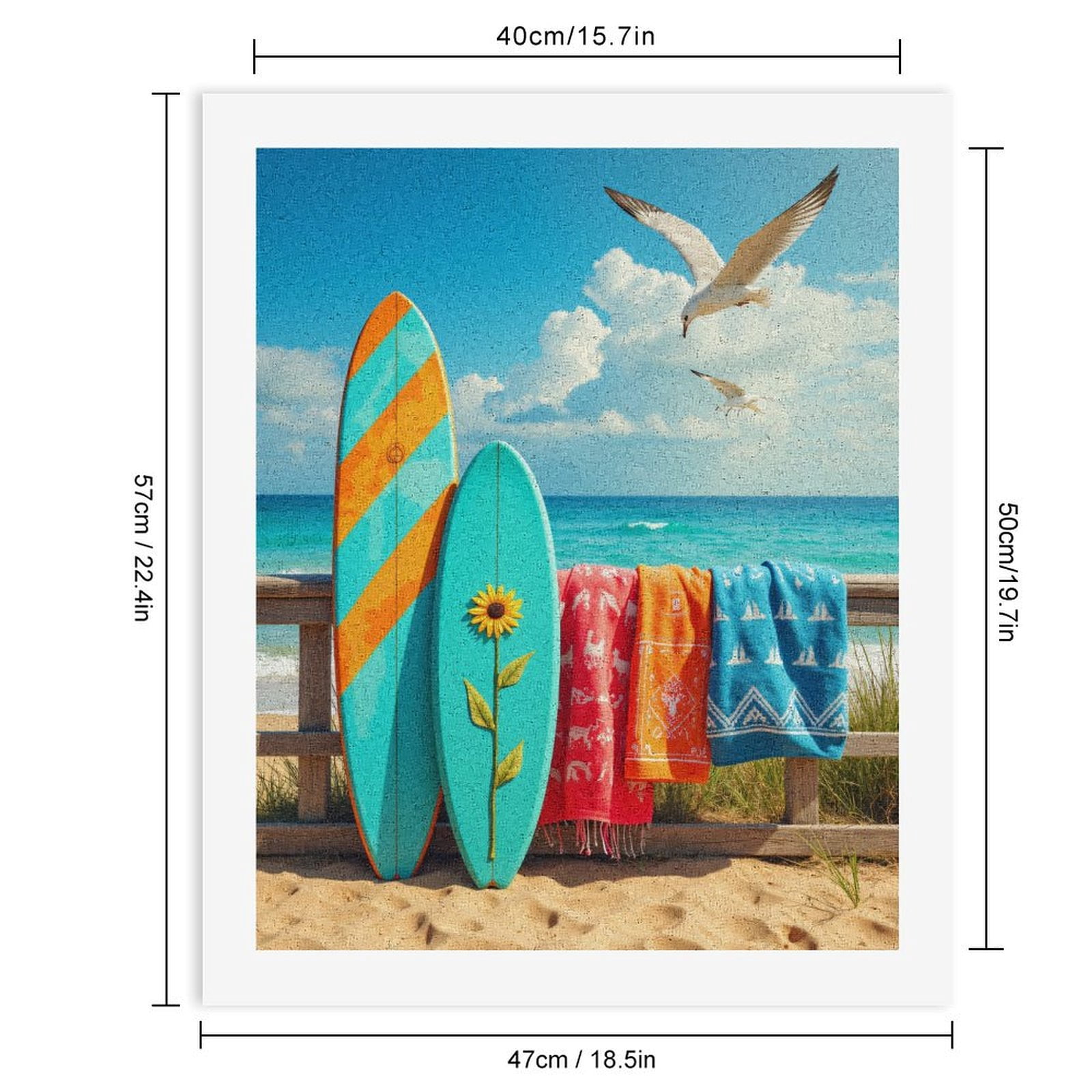 Paint By Numbers Kit for Adults Beginner - Beach Surfboards Towels Seagulls Ocean DIY Canvas Painting Kits for Adults, Frameless Paint By Number for Adults for Home Wall Decor 16x20 Inch