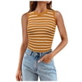 thumbnail image 2 of Wang6 Womens Ribbed Turtleneck Tank Tops Trendy Sleeveless Knit Tshirts Causal Striped Printed Going out Tops Tees Yellow One Size, 2 of 5