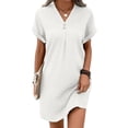 thumbnail image 5 of Skymirror Summer Women Dress V Neck Button Short Sleeves Loose Solid Color Pullover Casual Daily Wear Dating Mini Dress, 5 of 8