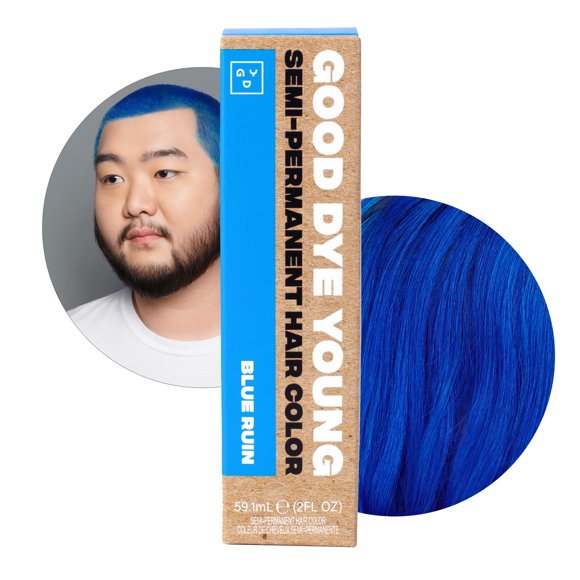 Good Dye Young Streaks and Strands Semi-Permanent UV-Protective Conditioning Hair Color (Blue Ruin) - PPD-Free Cruelty-Free & Vegan Lasts 15-24+ Washes