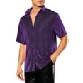 thumbnail image 4 of Camisa Sheer Glitter Inspire Chic para hombres, camiseta de malla brillante de manga corta, camisas metálicas, M púrpura, 4 of 5