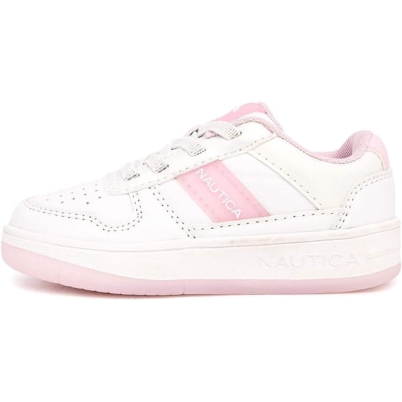 Nautica Girls Fashion Shoe | Lace-Up Low-Top Sneakers White Iridescent Pink-Scie