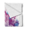 thumbnail image 2 of Evil Eye Soft Flannel Fleece Throw Blanket, Ornate White Hand Drawn Hamsa on Watercolor Splashes Energetic Print, Cozy Plush for Indoor and Outdoor Use, 50" x 70", Pink Blue White, by Ambesonne, 2 of 5