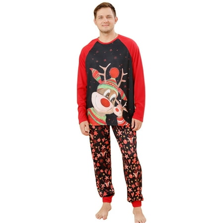

Honeeladyy Christmas Family Pajamas Parent-child Warm Christmas Set Printed Home Wear Pajamas Two-piece Dad Set Red Clearance under 5$