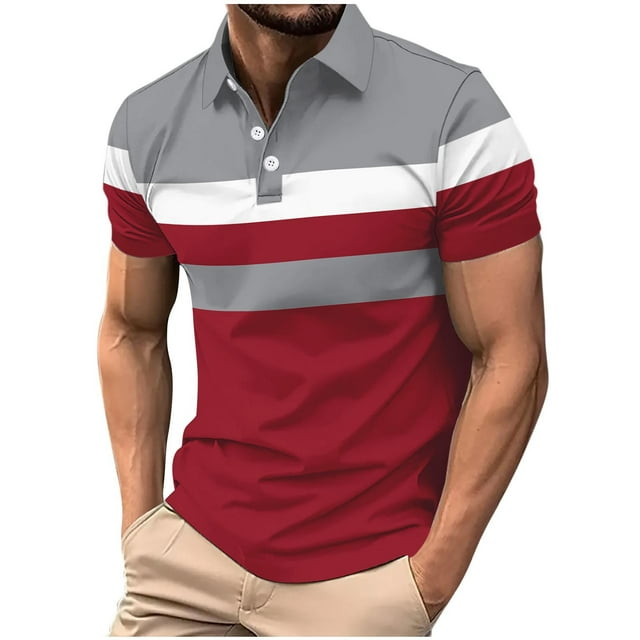 Dagugfen Shirts for Men Summer Button Lapel V Neck Short Sleeve Strip Slim Breathable Work Casual Tops