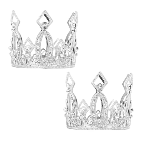 Hemobllo 2pcs Crown Cake Decorations Alloy Non Edible Cake Decoration for Women Anniversary Silver