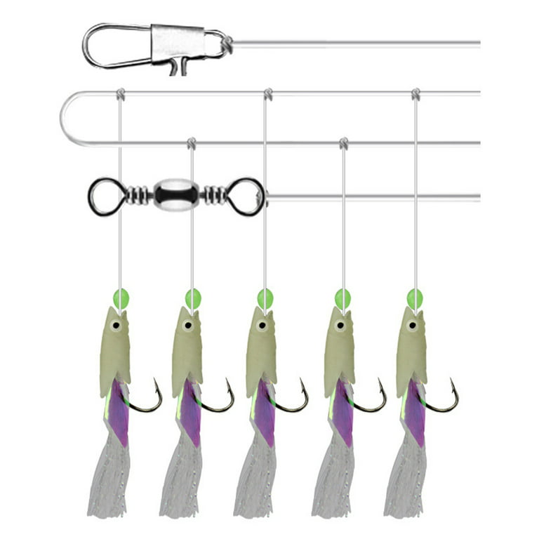 2 Strings Carbon Steel Mackerel Feathers Bass Cod Lure Sea Fishing Luminous Fishing  Hook Treble Bait Fishing Wire (No.3) 