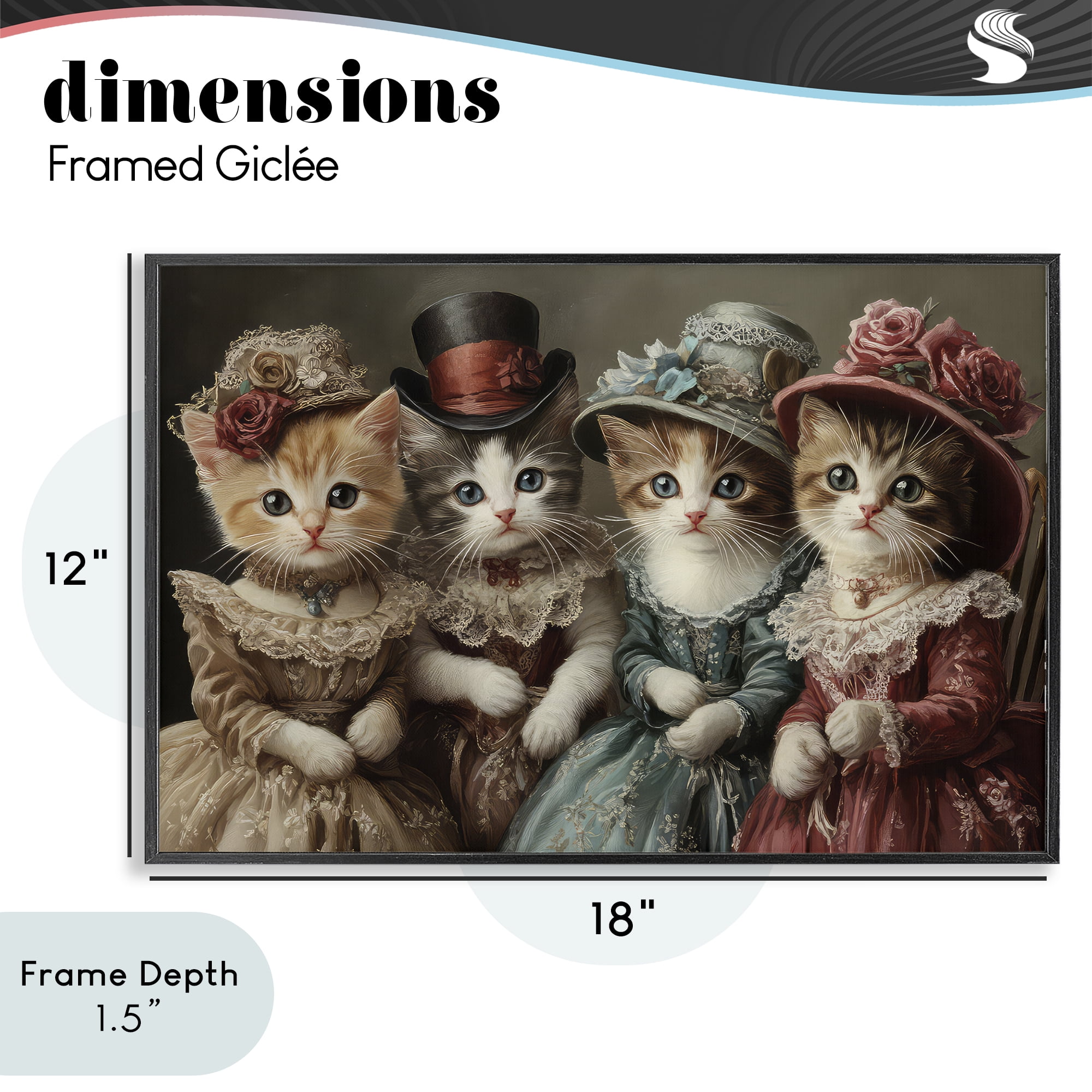 Stupell Industries Vintage Dress Kittens Black Framed Giclee Art, design by The Wands Want
