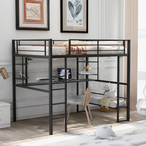 Size Loft Metal Mdf Bed With Long Desk, Extra Long Loft Beds