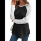 thumbnail image 1 of Tops Casuales de Punto Gofre con Cuello Redondo y Larga con Bloques de Color para Mujer Negro M, 1 of 10