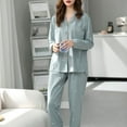thumbnail image 4 of Defitshape Women's Cute Pajamas Cotton Pajama Set Long Sleeve Winter V Neck Fall Pjs Blue Medium, 4 of 4