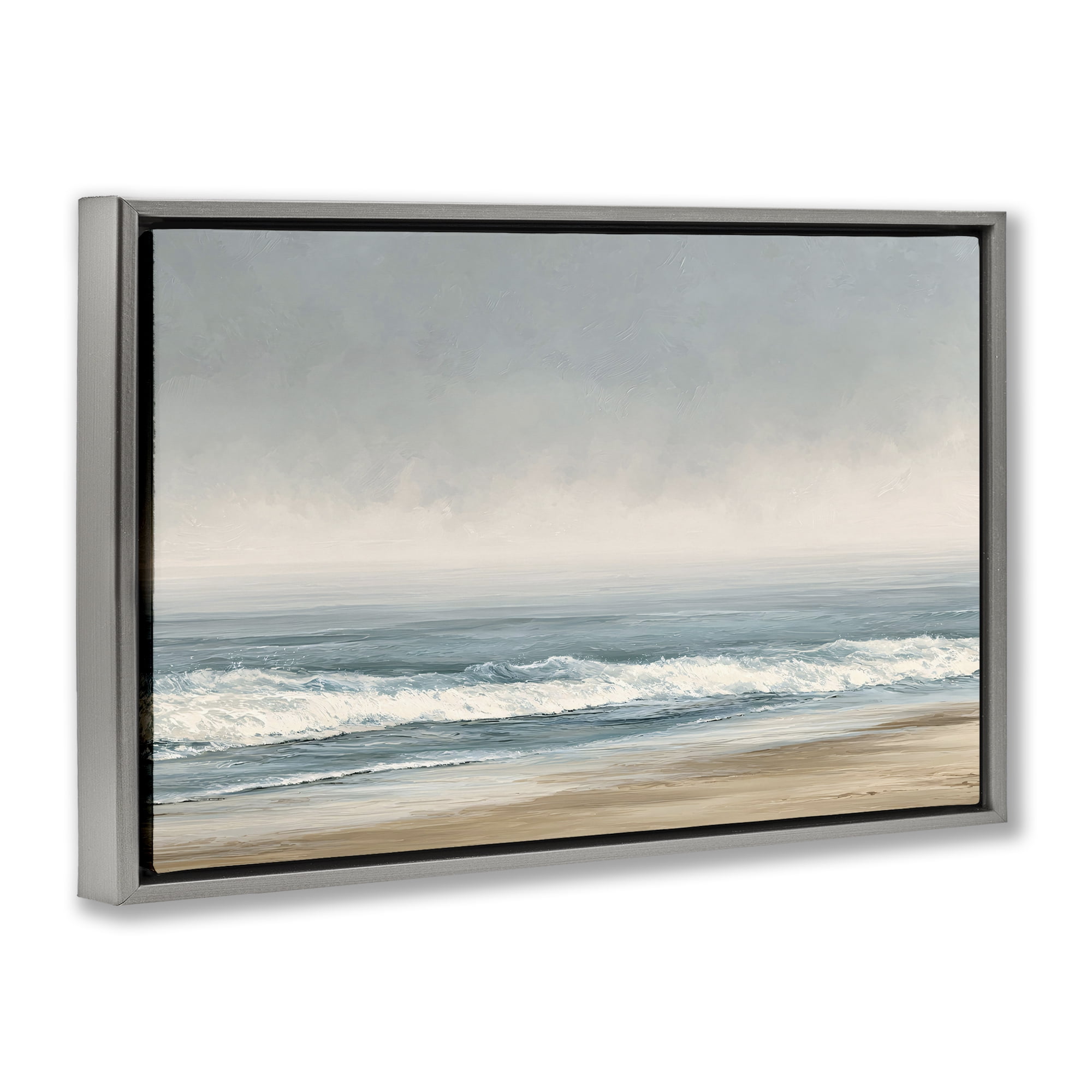 Stupell Industries Tranquil Mist Beachscape Gray Framed Floater Canvas Wall Art, design by Jacky Ngan