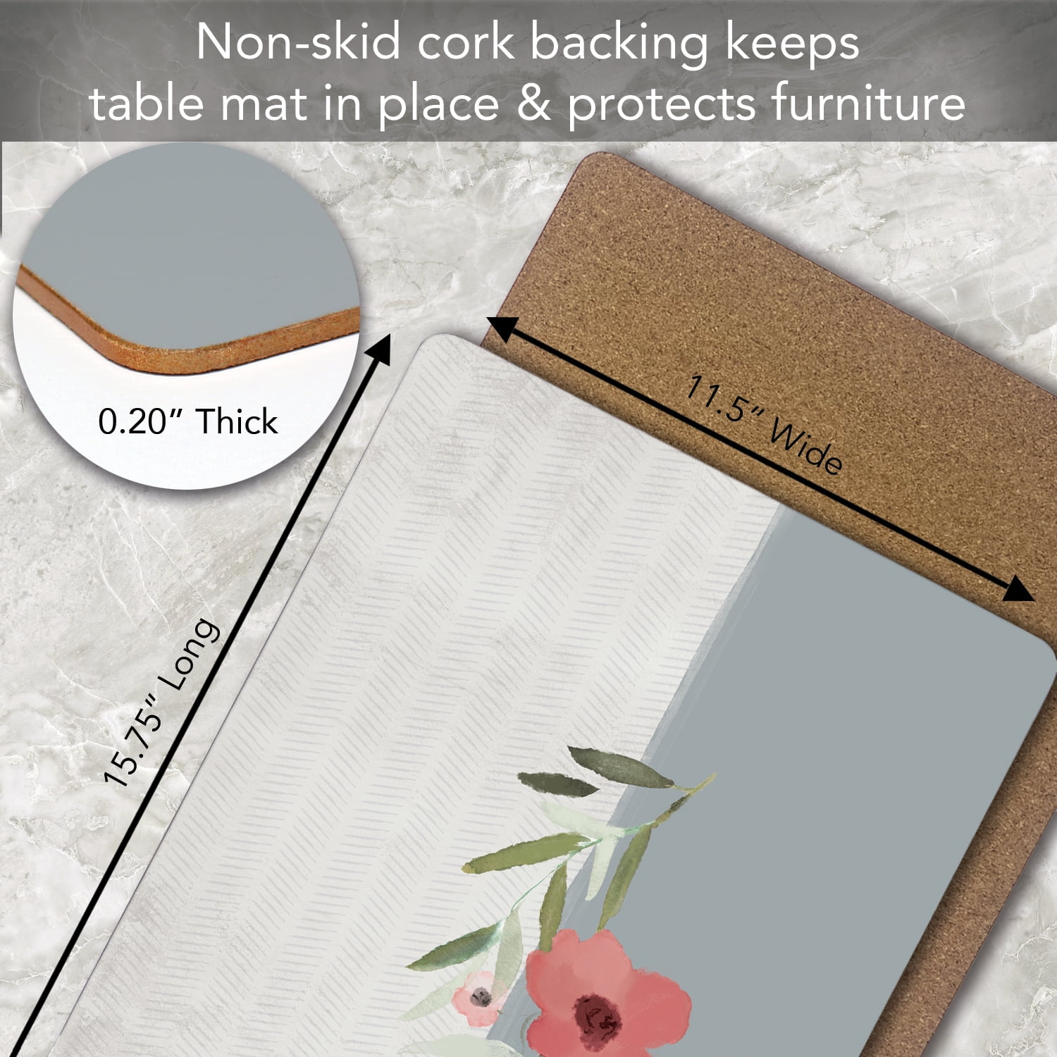CounterArt "Pink Flower on Gray" Hardboard Tabletop Placemats 4-Pack