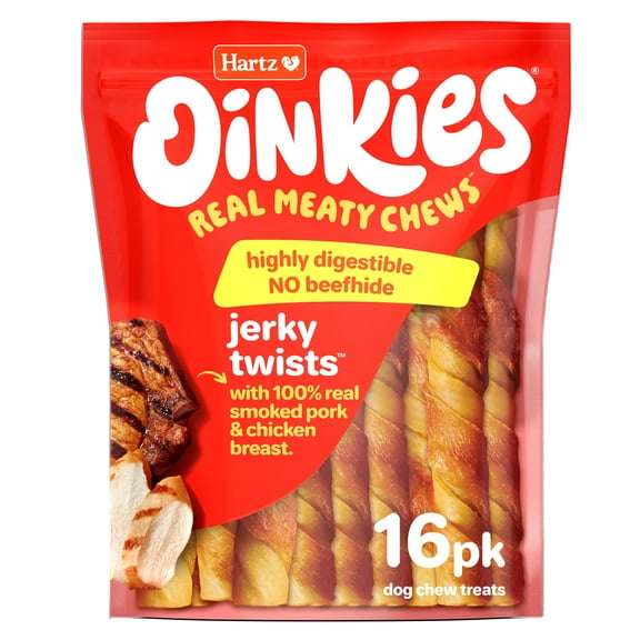 Hartz Oinkies Jerky Twists Chicken Wrapped Pig Skin Twists Dog Treats, Stick Treat, Dry (16 Count)