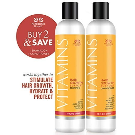 Natural Hair Growth Vitamins Shampoo and Conditioner - w/ Argan Oil & Biotin for Hair Regrowth and Thickening, Hair Loss Treatment for Men and Women by Nourish Beaute, 1