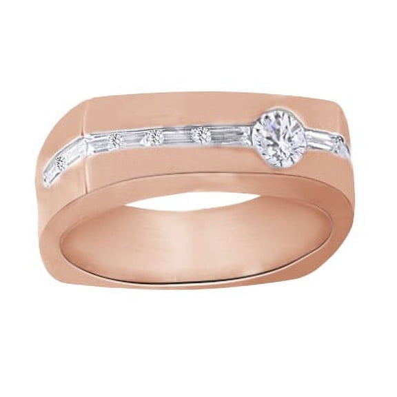White Cubic Zirconia Wedding Band Ring For Men's In 14k Rose Gold Over Sterling Silver (0.75 Cttw)