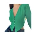 thumbnail image 4 of SAYOO Women's Crochet Cardigan Ribbed Long Sleeve Single-breasted Solid Color V-neck Knitwear, Black/ Green, 4 of 9