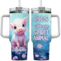 Personalized Gifts For Pig Lover Tumbler 40oz with Handle and Straw - Stainless Steel Travel Coffee Cup With Lid - Cute Animal Lover Gifts For Women, Girl On Birthday Christmas