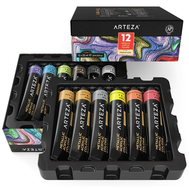 ARTEZA Metallic Acrylic Paint, 22ml Tubes, Set of 12