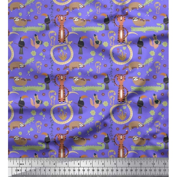 Soimoi polyester Crepe Fabric Floral,Bird & Animals African Print Sewing Fabric Yard 42 Inch Wide