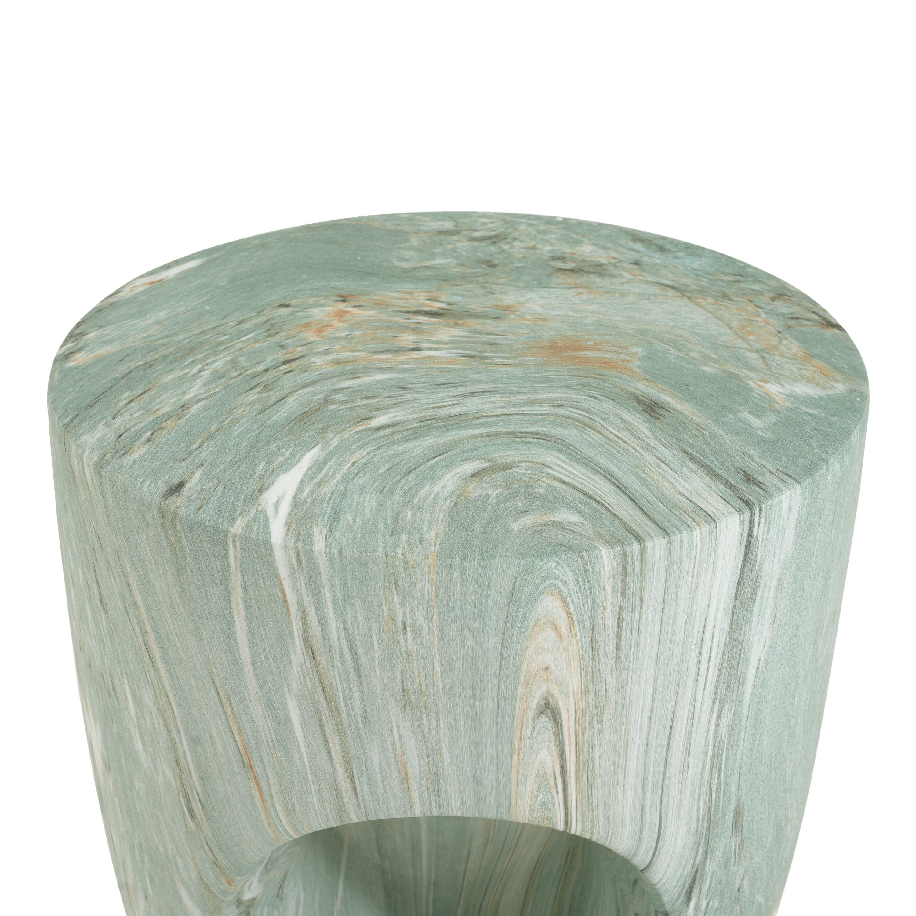 Round MGO Side Table 14.96 Inch, Faux Marble Outdoor Garden Stool and Indoor End Table, No Assembly Required, Green Marble