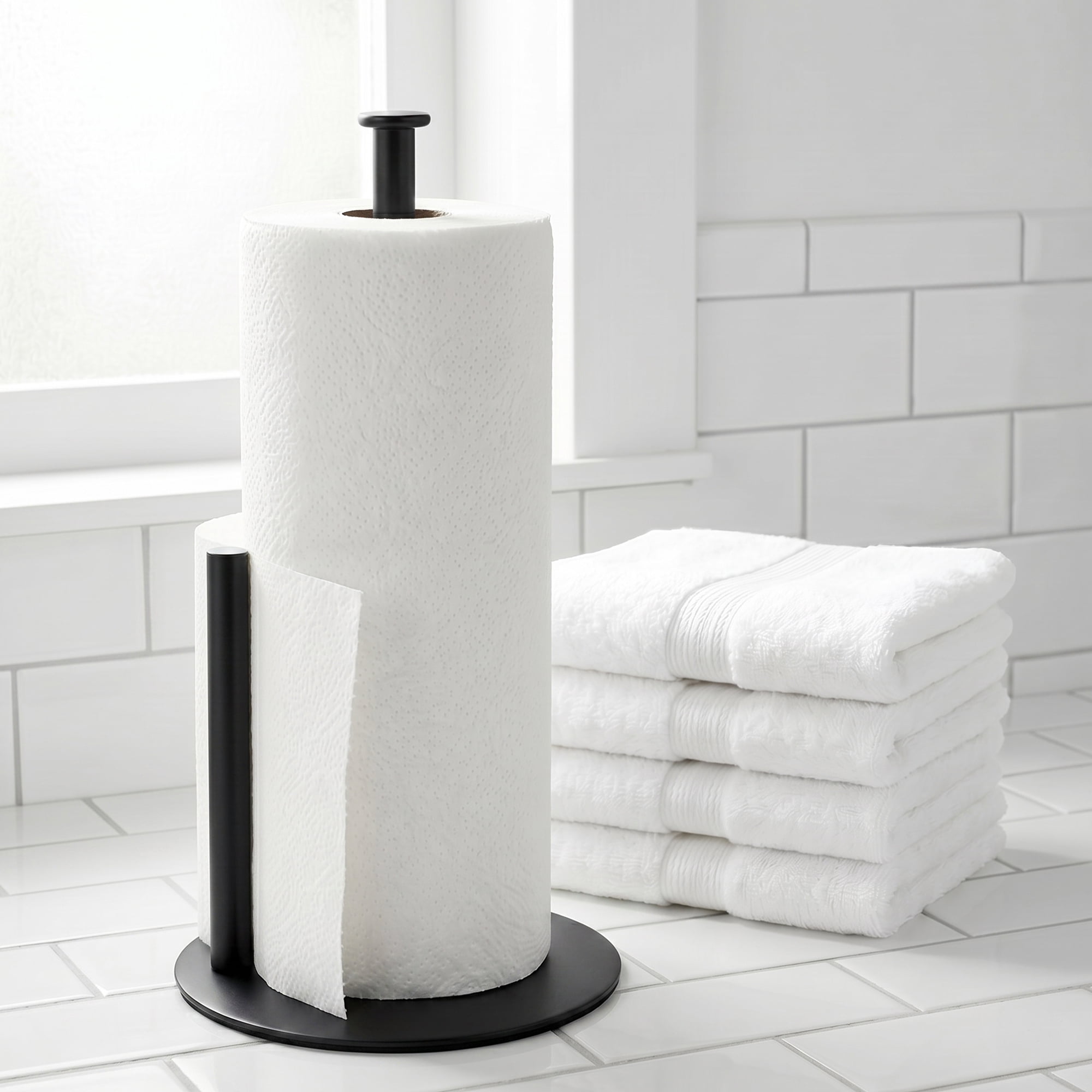 Unique Bargains Countertop Non Slip Base Paper Towel Holder Black 11.8x6.7inch