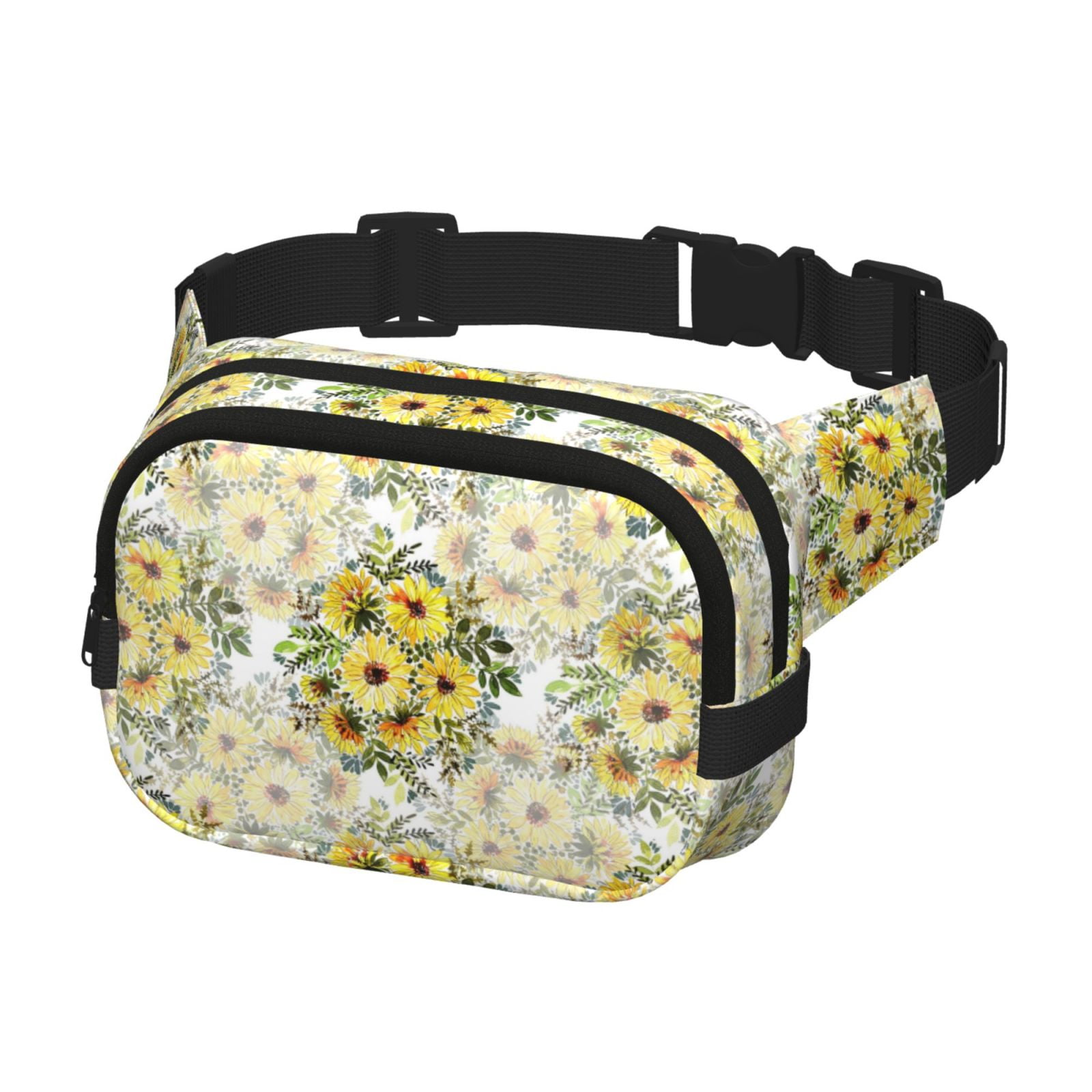 Picia Daisies And Wildflowers Print Square Double-Layer Waist Bag Mini Adjustable Waist Belt Bag Exercise Running Travel Hiking