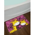 thumbnail image 2 of Giraffe Bath Mat, Cartoon Style Animals Starburst Family with Sunbeam Effect Background, Plush Bathroom Decor Mat with Non Slip Backing, 29.5" X 17.5", Dark Magenta and Yellow, by Ambesonne, 2 of 2