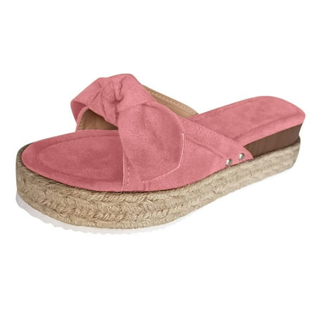 

casual shoes for Women Women s Ladies Casual Bowknot Open Toe Platforms Sandals Wedges Shoes Slippers Flock Dress Sandals for Women Pink