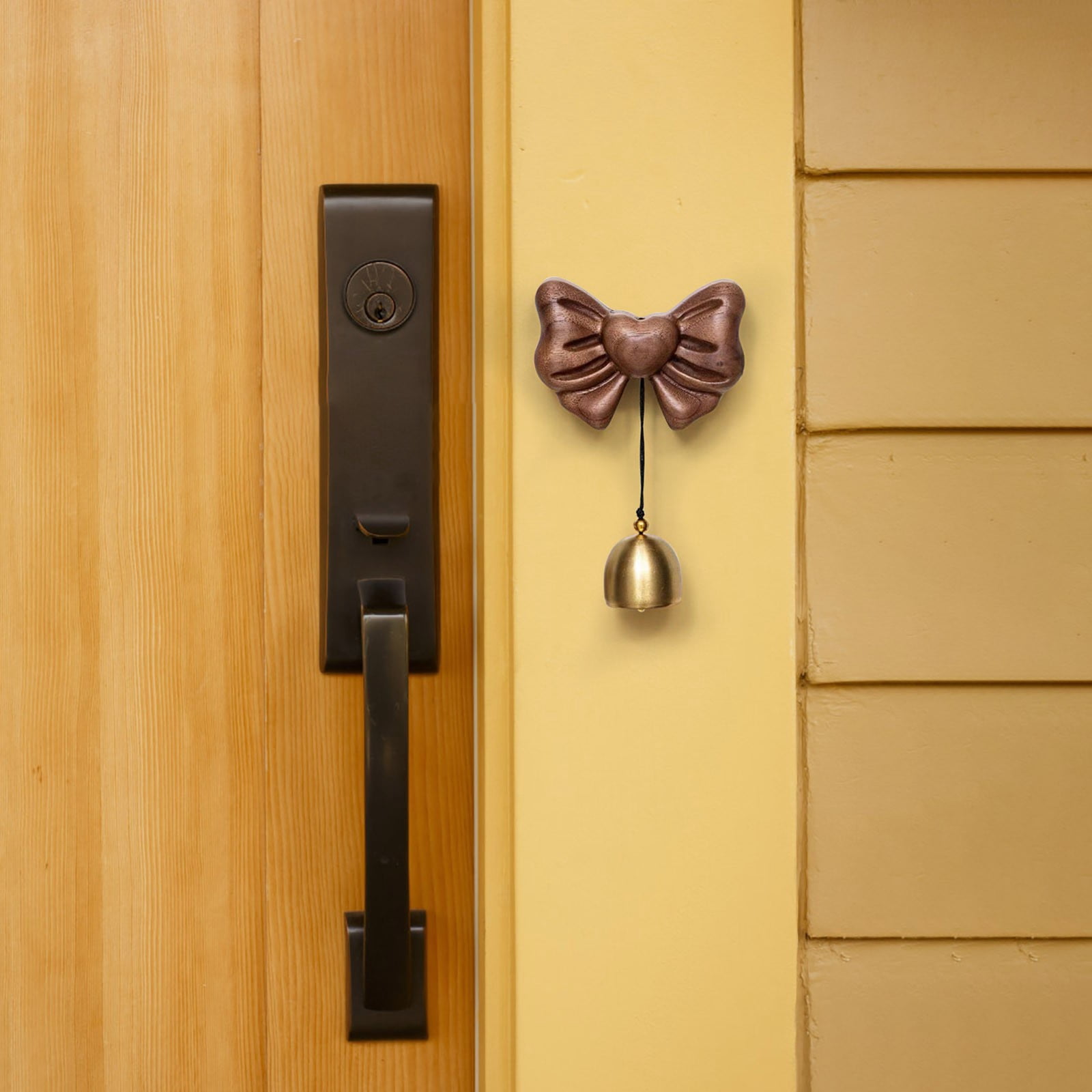 YingTaiLi Bow Shape Simple Suction Door Wind Chime Copper Bell,Magnetic Shopkeepers Bell Wood Doorbell Wind Chime,for Refrigerator, Room, Porch, Garden, Backyard, Restaurant