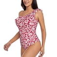 thumbnail image 2 of Gaeub Red Flowers Women's One Shoulder Ruffle Tummy Control Swimwear for Swimming Surfing Beach Party - Small, 2 of 8