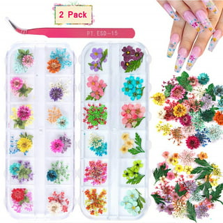 12-Color Real Dried Flower Nail Art Set - 3D Design DIY Manicure  Decorations TIKA 