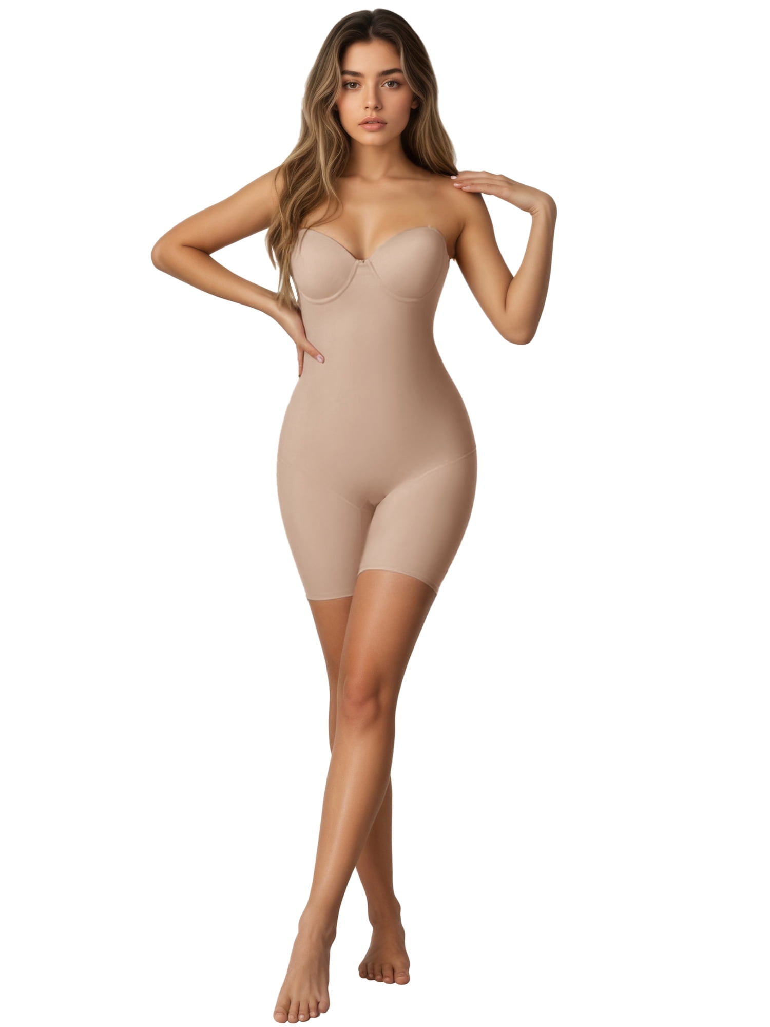 Unique Bargains Women's Strapless Shapewear Tummy Control Bodysuit XL Beige