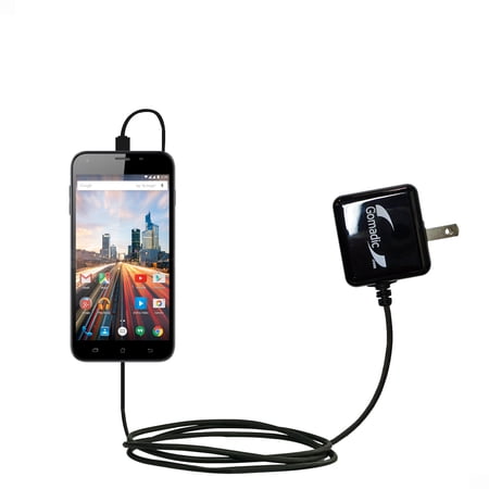 Gomadic Intelligent Compact AC Home Wall Charger suitable for the Archos 50 Helium Plus / 55 Helium Plus - High output power with a convenient, foldab