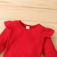 thumbnail image 4 of Odeerbi Baby Girls Clothes Toddler Outfit 2025 Valentine's Day Long Sleeve Round-Neck Blouses Bow-knot Print Suspenders Pants Headband Three-piece Set Red, 4 of 8
