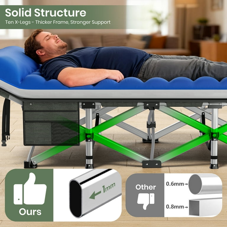 GVDV Folding Camping Cot with 2 Sided Comfort Mattress, Double